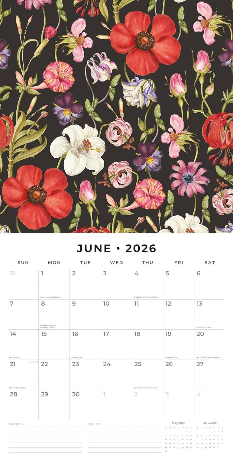 MiddleGift - Wholesale Calendar - Red Robin 2026 Botanical Flowers Monthly Wall Calendar5