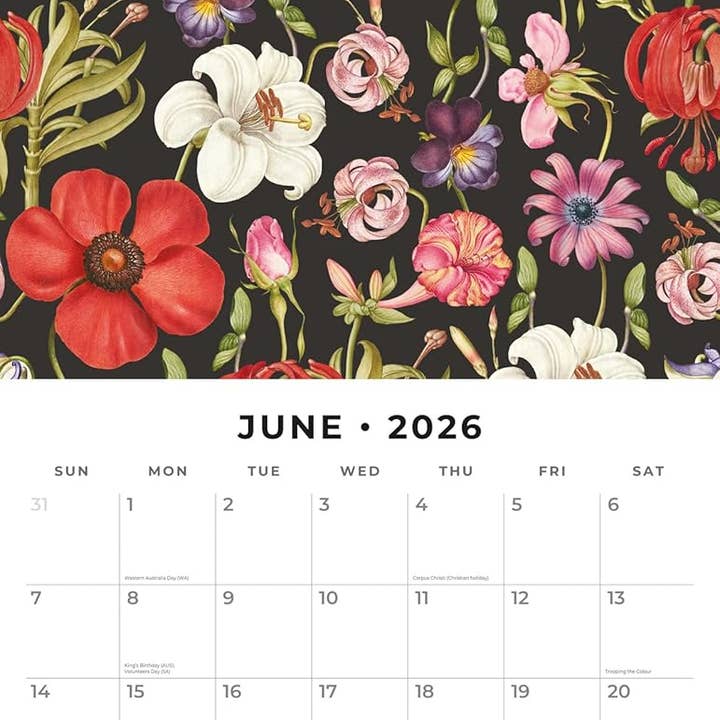 MiddleGift - Wholesale Calendar - Red Robin 2026 Botanical Flowers Monthly Wall Calendar5