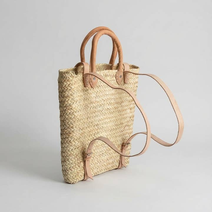 Melecraft - Vente Sac à dos – femme - Sac à dos en paille - Sac à dos en feuilles de palmier tressées avec bretelles en cuir5
