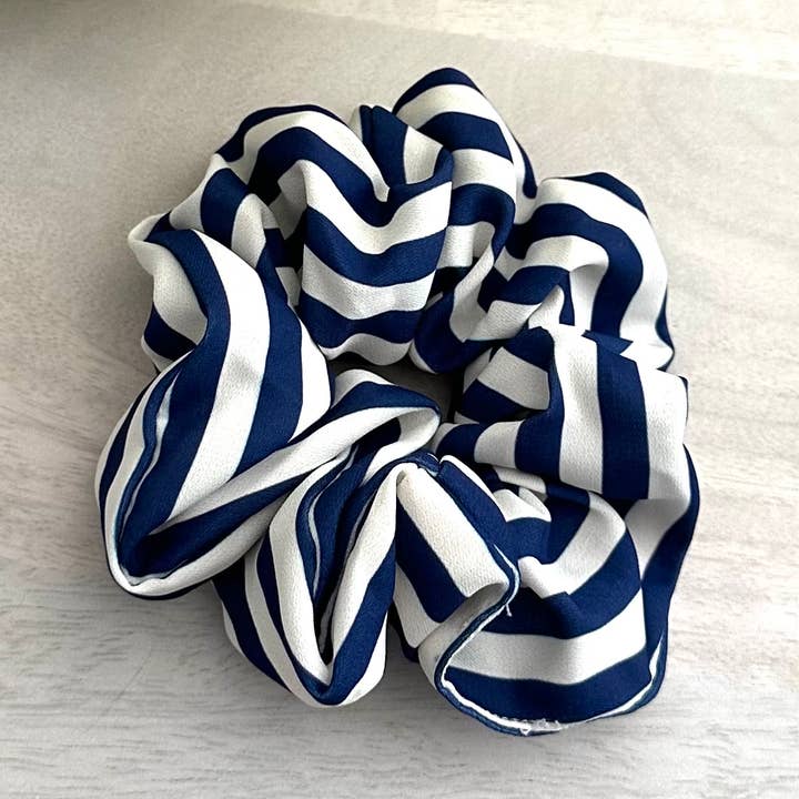 Coastal Breeze Hair Scrunchie "White & Navy" for wholesale by iconic mi