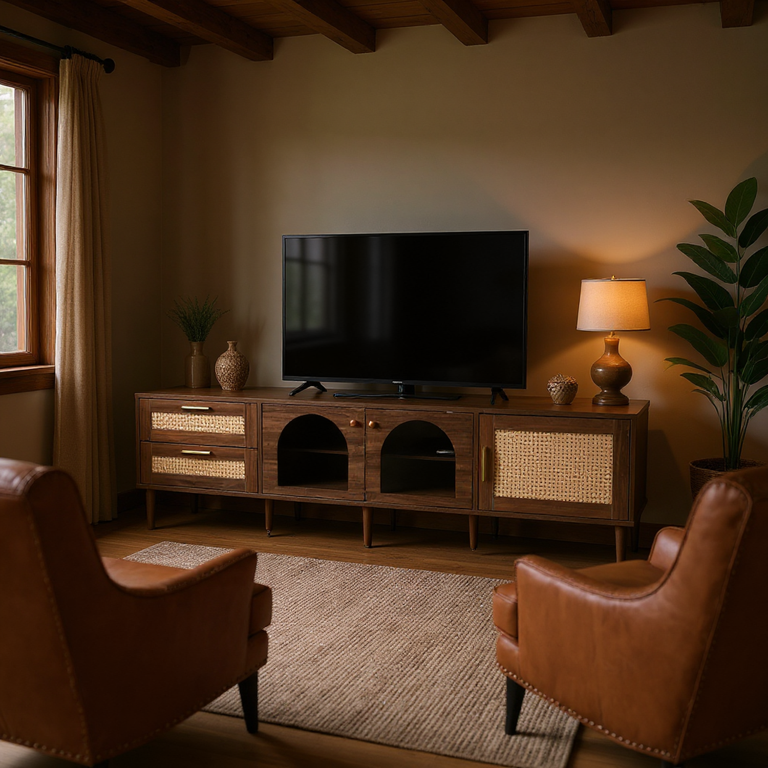 HOMYCASA DESIGN INC - Wholesale Console Table - Rattan TV Stand with LED Lights 3 Cabinets for 80" TVs1