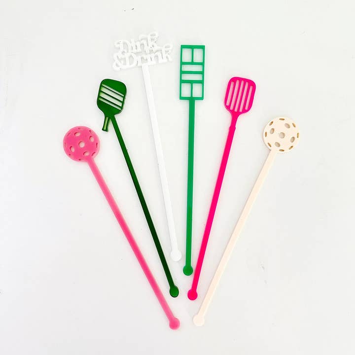 Lucky Lemon Paper Co. - Wholesale Drink Stirrer - Pickleball Stir Stick Set - Pink