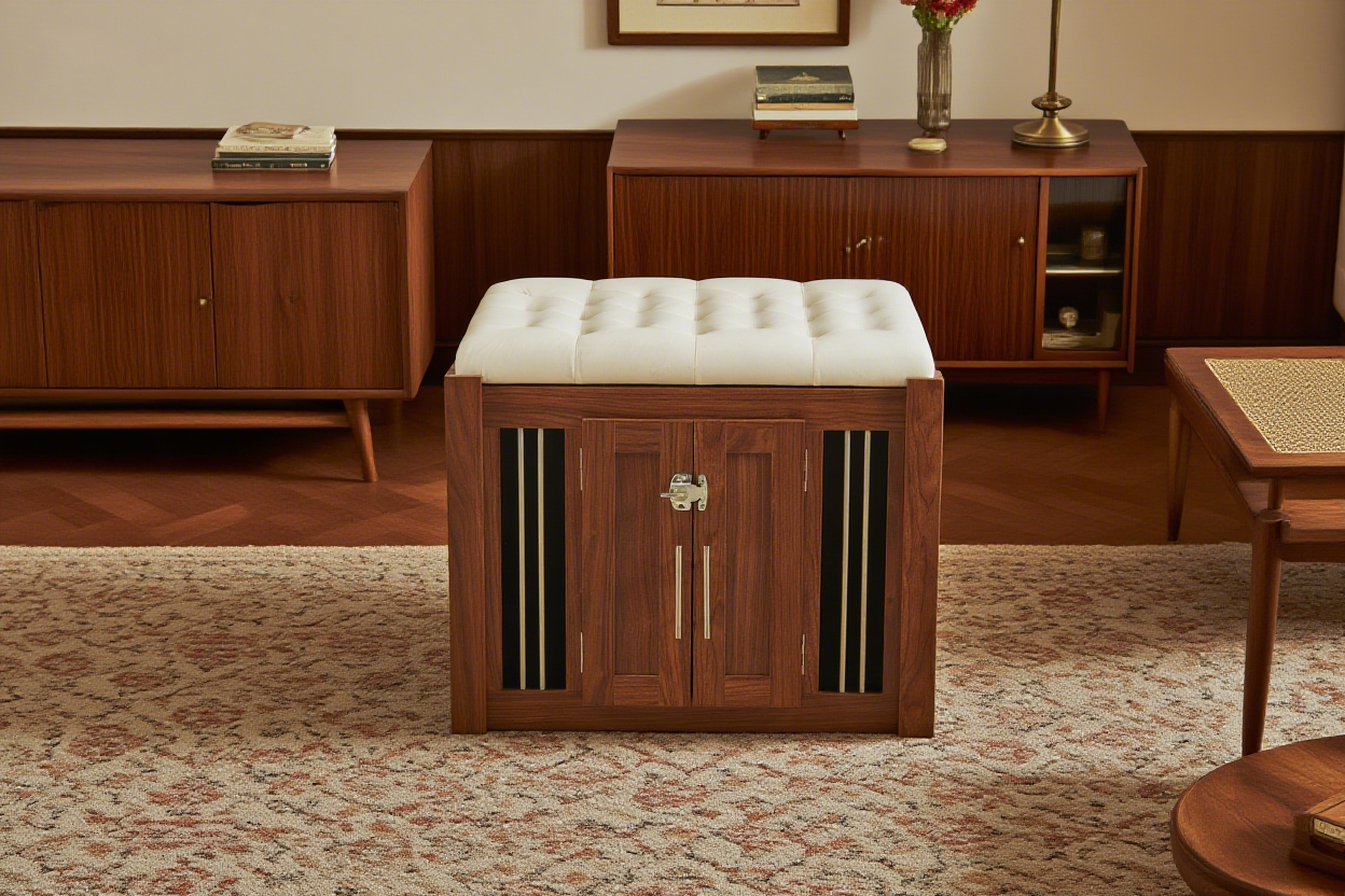 39F Inc. - Wholesale Ottoman - 2-in-1 Dog Crate & End Bench with Padded Seat, Walnut0