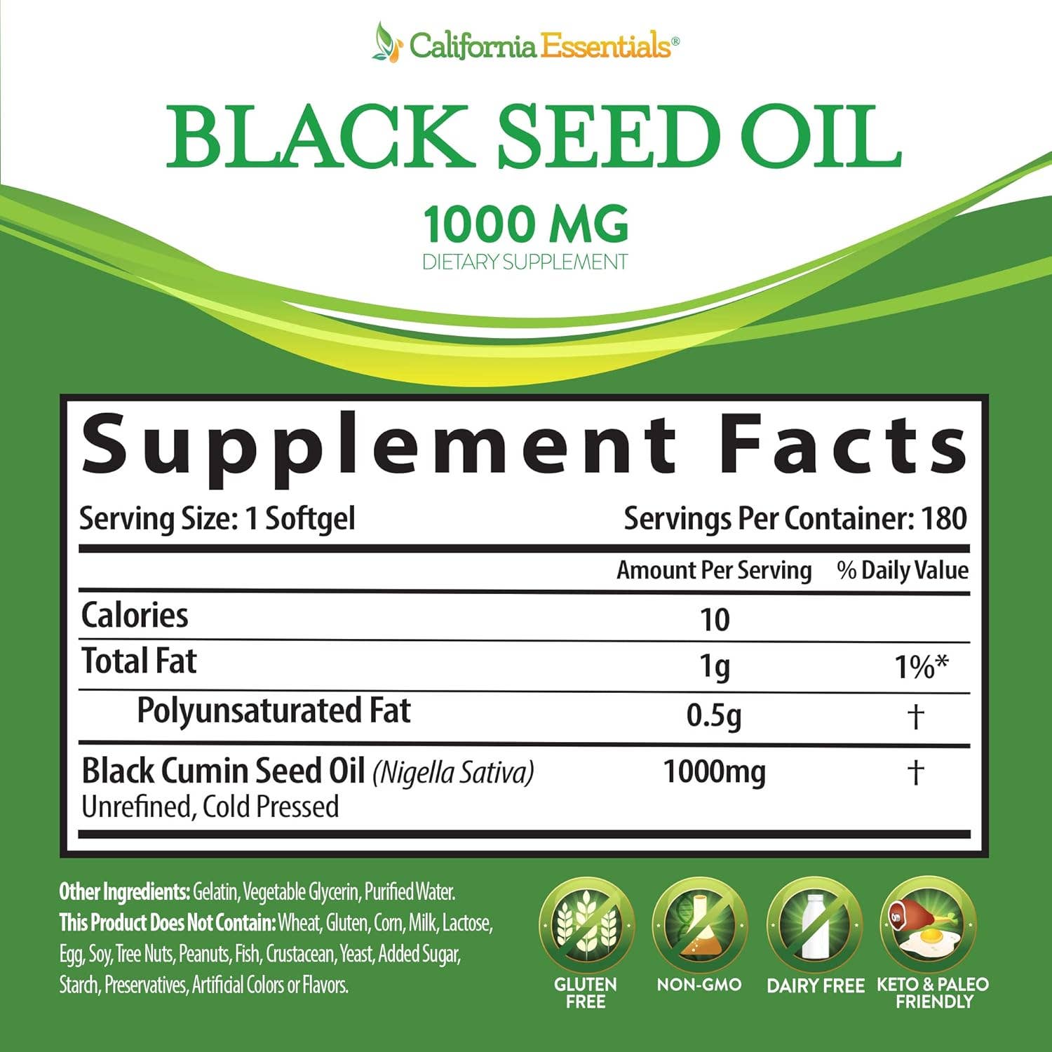 California Essentials - Wholesale Oral Supplement/Vitamin - Black Seed Oil Softgels - 1000mg Premium Cold Pressed17