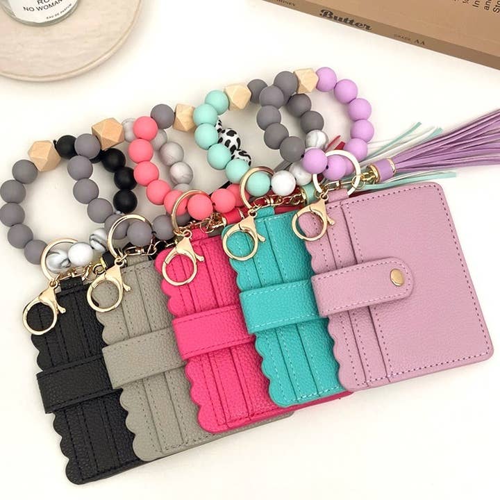 42POPS - Wholesale Wallet - Women's - ._ SI-26423 Beaded Bracelet Keychain Card Holder Wallet