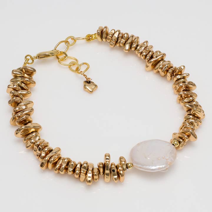 Baroque Pearl & Gold-Plated Hematite Statement Bracelet for wholesale by So... Silver Jewelry