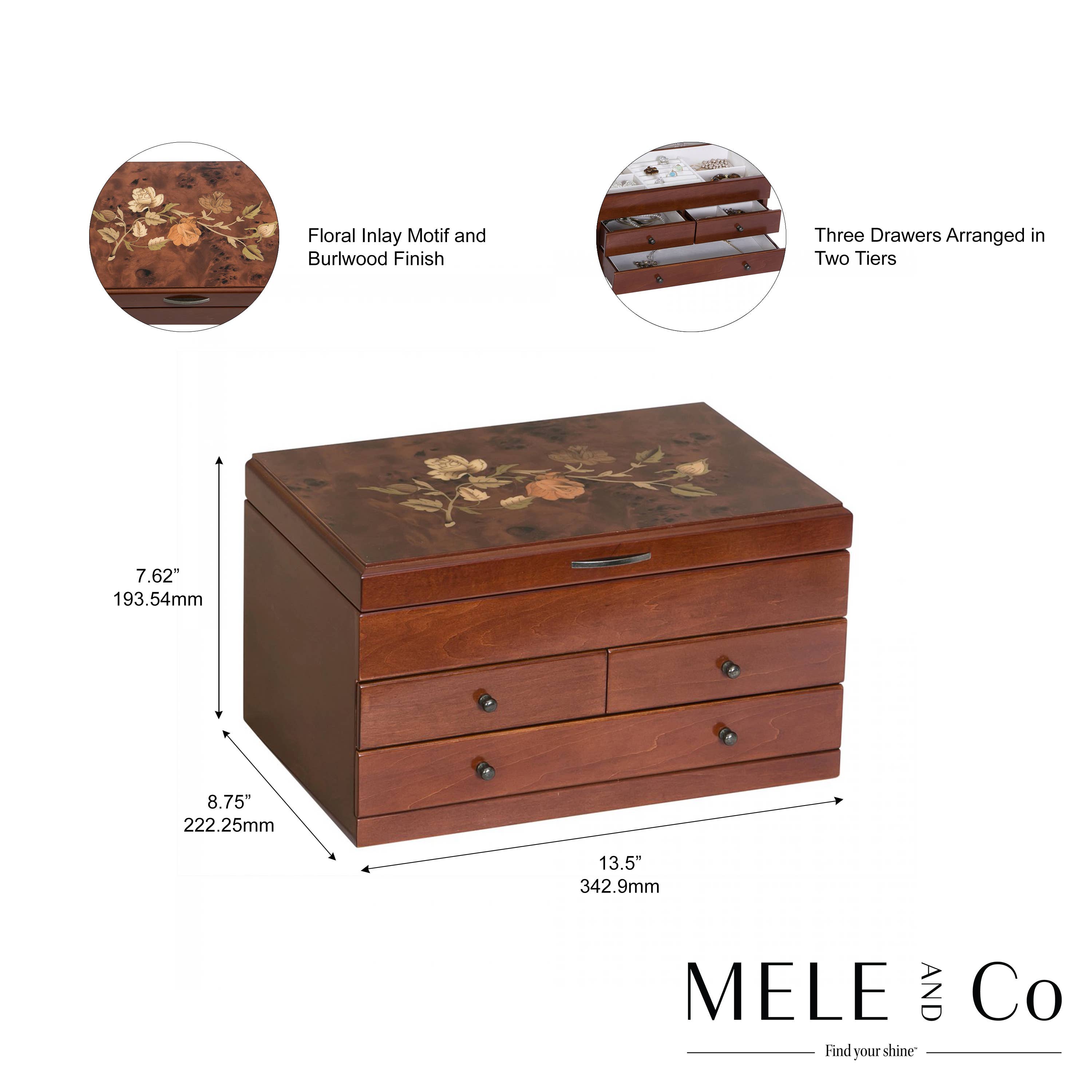 Mele and Co - Wholesale Jewelry Box/Organizer - Mele and Co Fairhaven Wooden Jewelry Box8