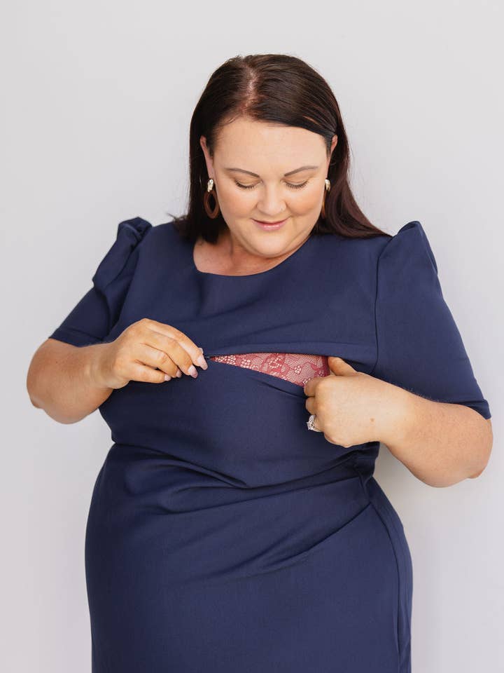 Navy Breastfeeding Dress for wholesale by GoldMiilk