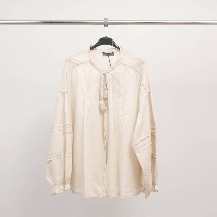 Cecile Wang - Wholesale Overhemd met knopen - Dames - Katoenen blouse met pofmouwen en geplooide details TDM373253