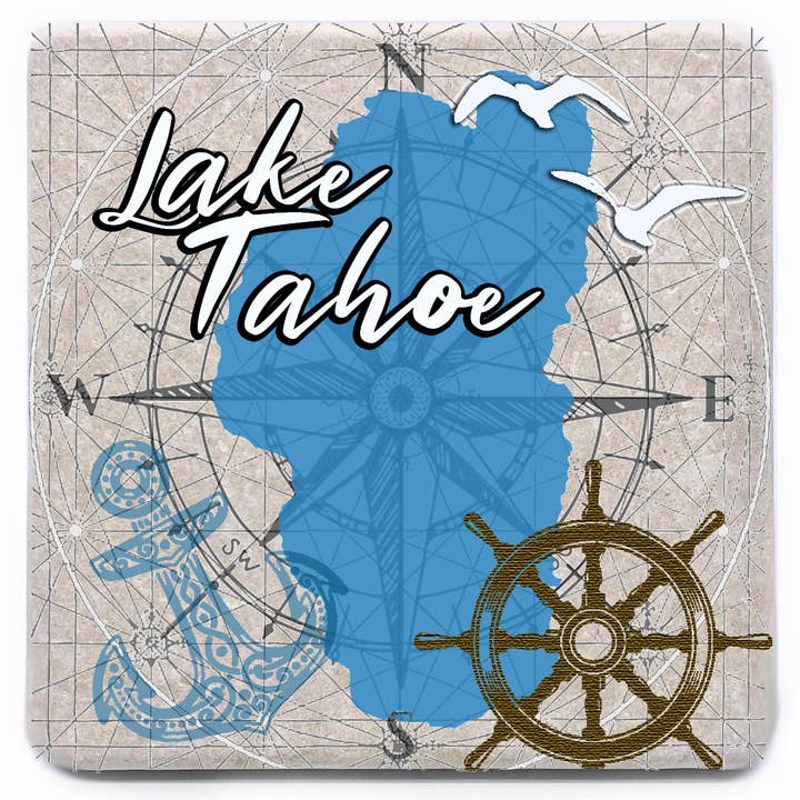 Nautical "Your Lake" Custom Name Drop Stone Coaster for wholesale by Noomoon