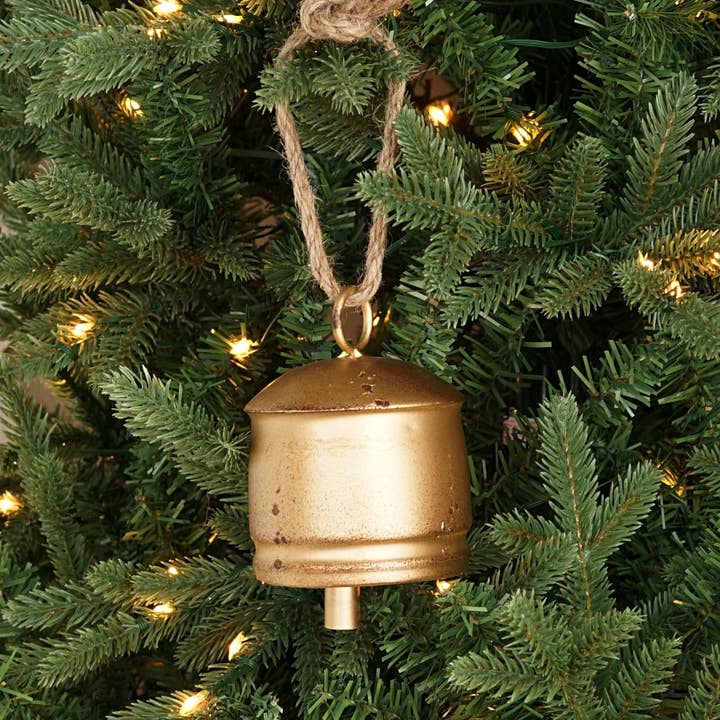 M32501-Vintage Gold Silo Bell w. jute loop (4inH) for wholesale by Holiday Depot Inc.