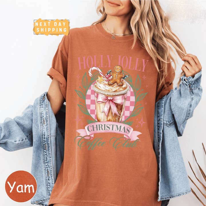 Glaime – wholesale T-shirt (graphic) – women's – Holly Jolly Christmas Comfort Colors Shirt, Coffee Club Tee3