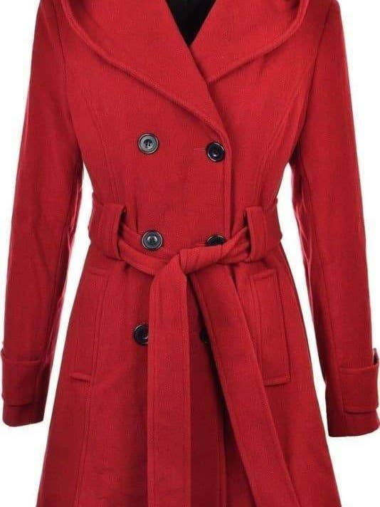 De La Creme - Manteau à capuche ceinturé double boutonnage pour femme pour la vente par De La Creme Fashions