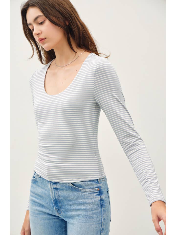 Be Cool - Wholesale Knit Top - Women's - BASIC ULTRA SOFT STRIPED LONG SLEEVE TOP18