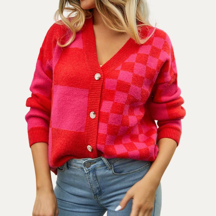 The Moment Collection - Wholesale Cardigan - Women's - Trendy Geometrical Pattern Button-Up Cardigan Sweater