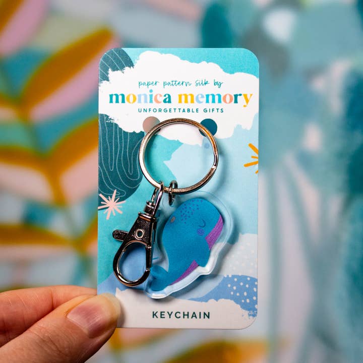 Sleepy Blue Whale Keychain for wholesale by Paper Pattern Silk