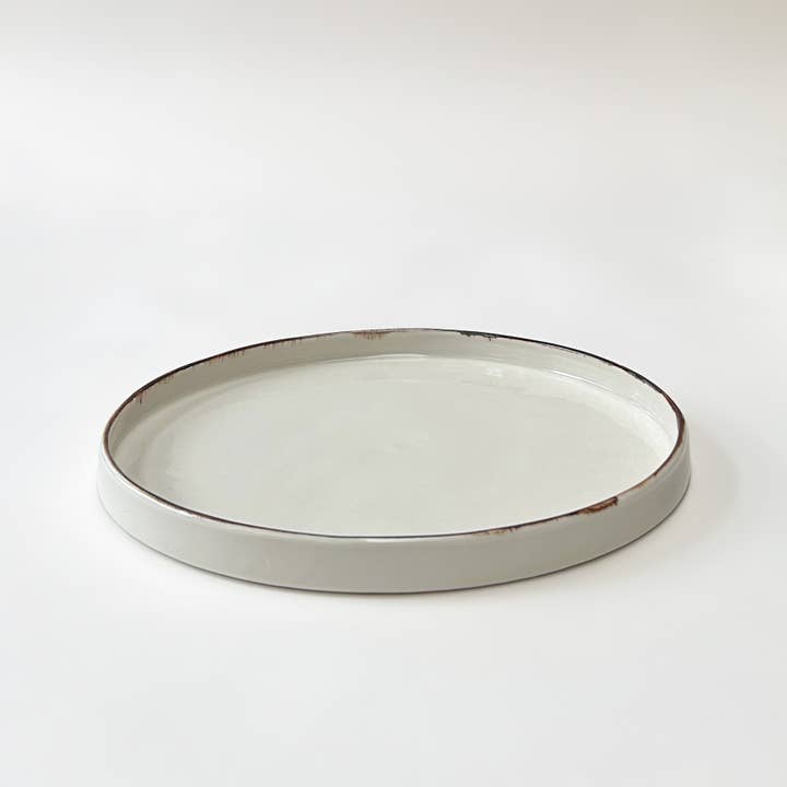 Dinner Plate M (25cm) - Straight - Transparent - Brown Edge for wholesale by Mihaly Herczeg Ceramics