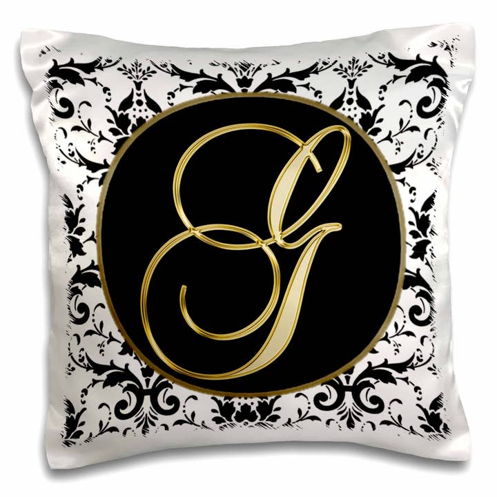 3dRose, Image of The Script Letter G in Black White and Gold, Pillow Case for wholesale by 3dRose