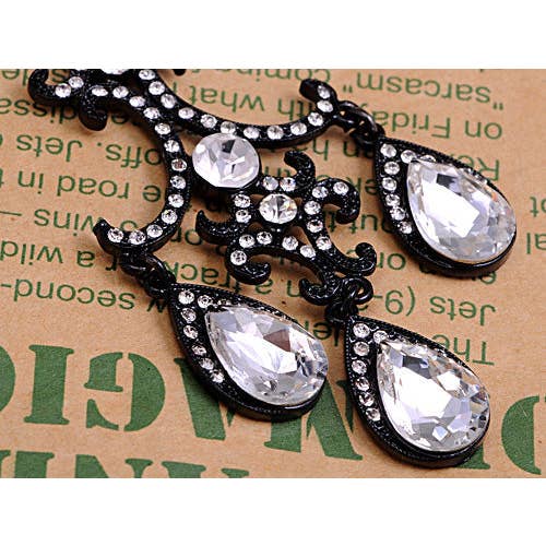 AK Brand - Wholesale Dangle Earrings - Jet Black Gothic Edgy Chandelier Dangle Drop Earrings