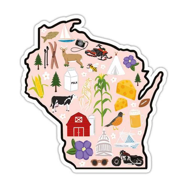 Vinylsticker uit Wisconsin - staatssticker, reiscadeau, souvenir voor wholesale door Bloomwolf Studio