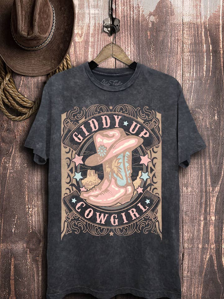 Giddy Up Cowgirl Graphic Top for wholesale by Lotus Fashion Collection