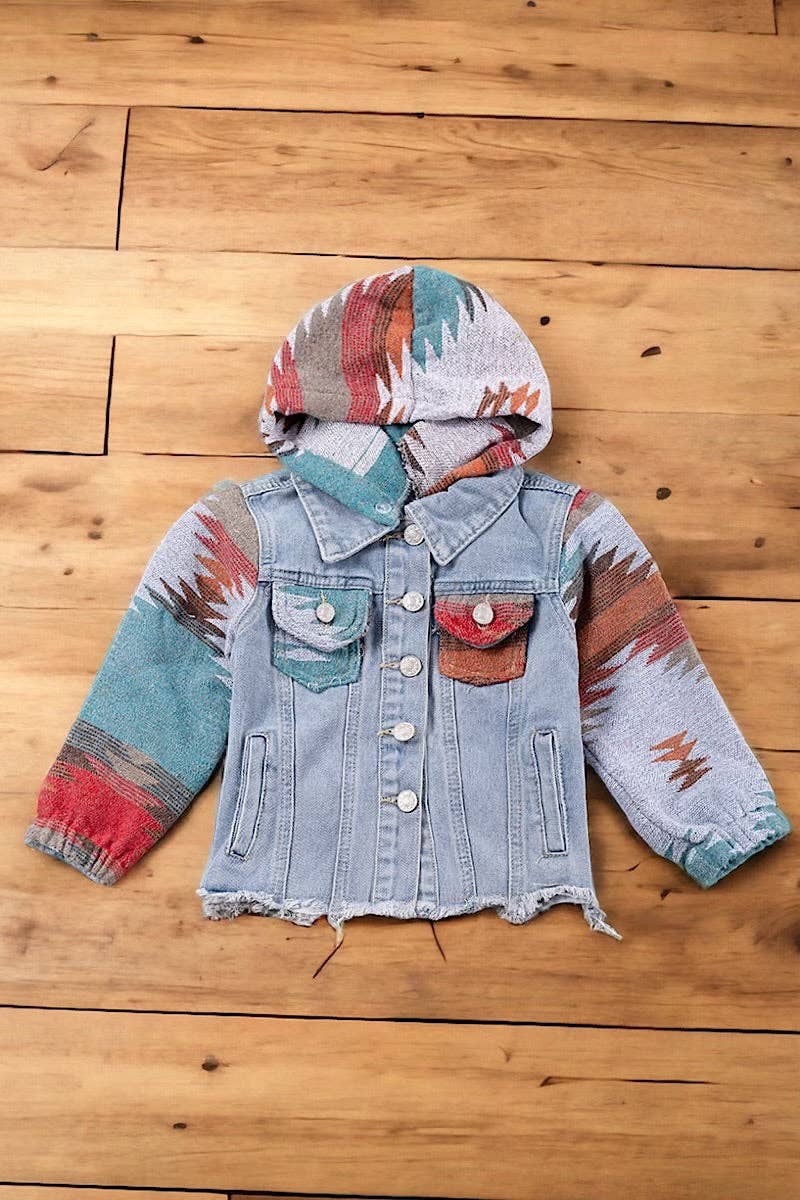 Kids Charm Online - Vente Veste en jean – enfant - 💎Veste en jean à capuche avec manches aztèques pour filles. TPG651522227- WENDY2