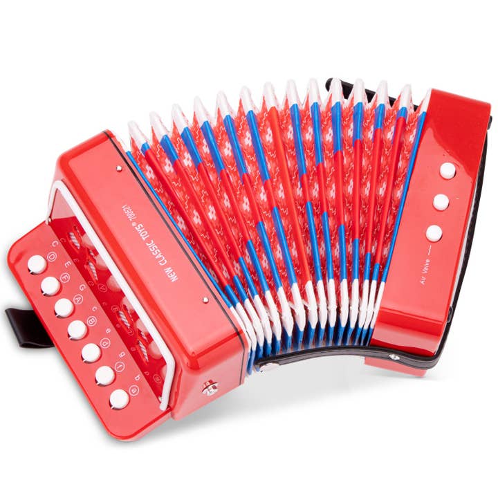 Accordéon rouge avec livret de musique pour la vente par New Classic Toys EU