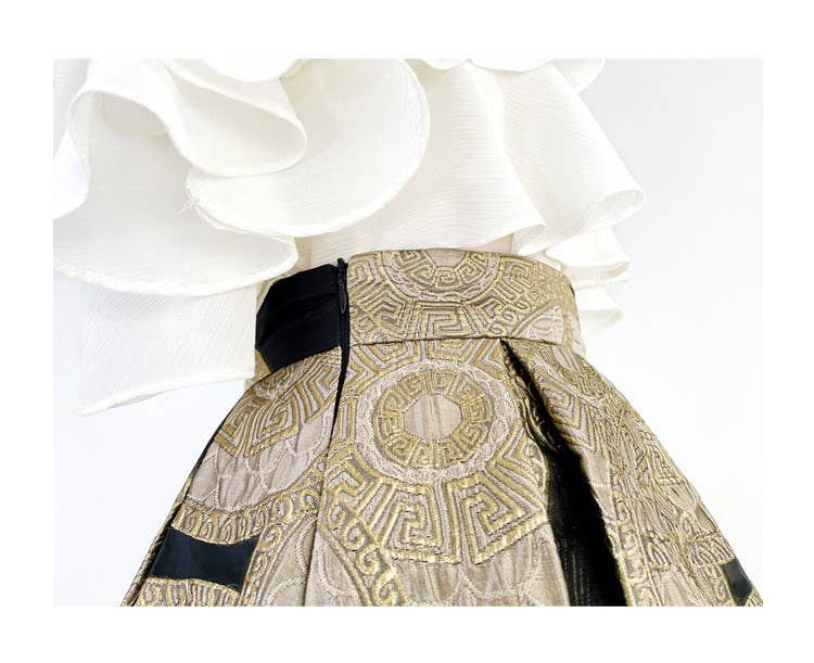 Yellow SK027Y Elegant Embroidered Organza Midi Tutu Skirt for wholesale on Faire8