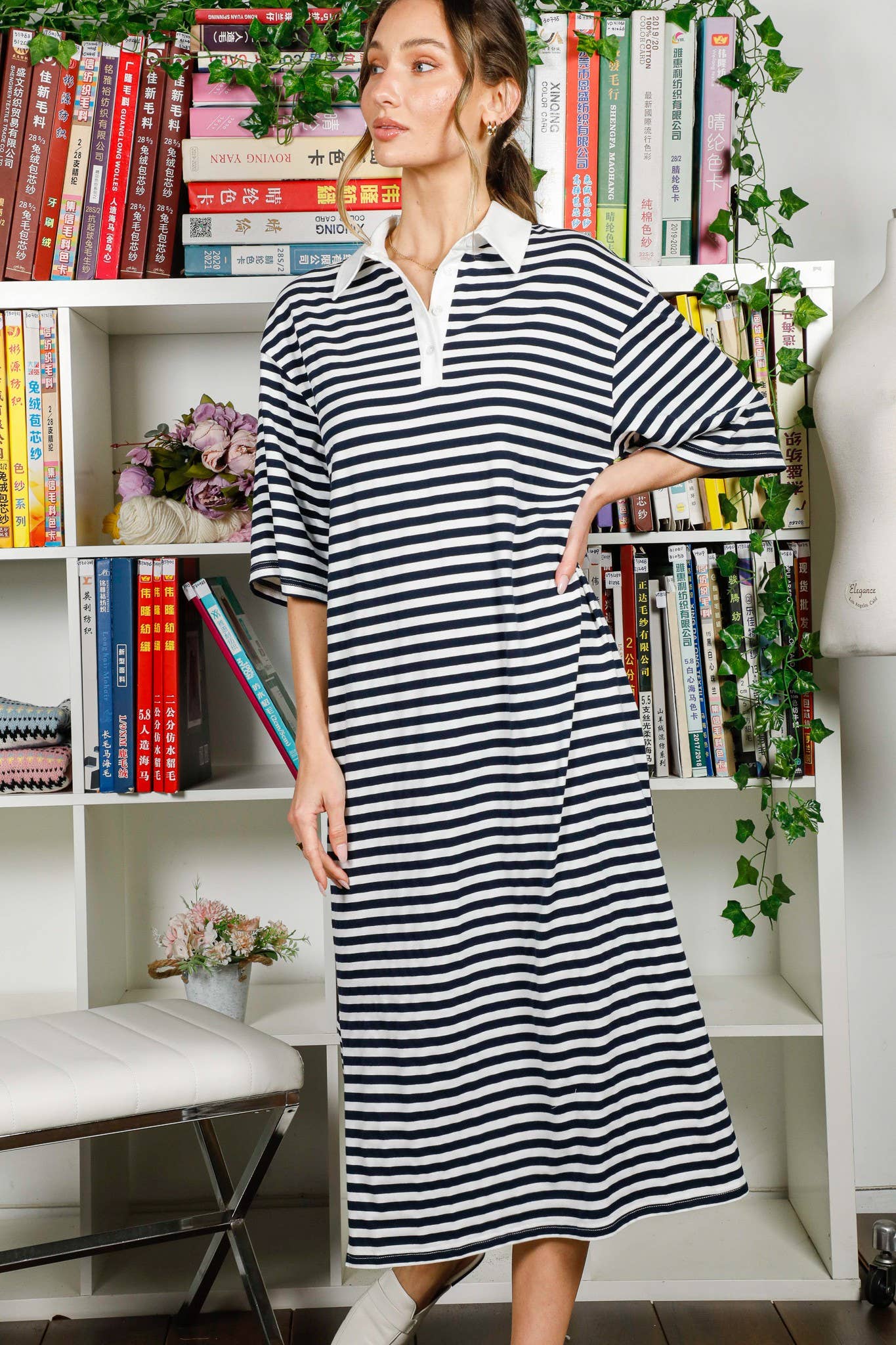 Armada Vestido polo estampado a rayas con hombros descubiertos VD82307 de venta al por mayor en Faire15