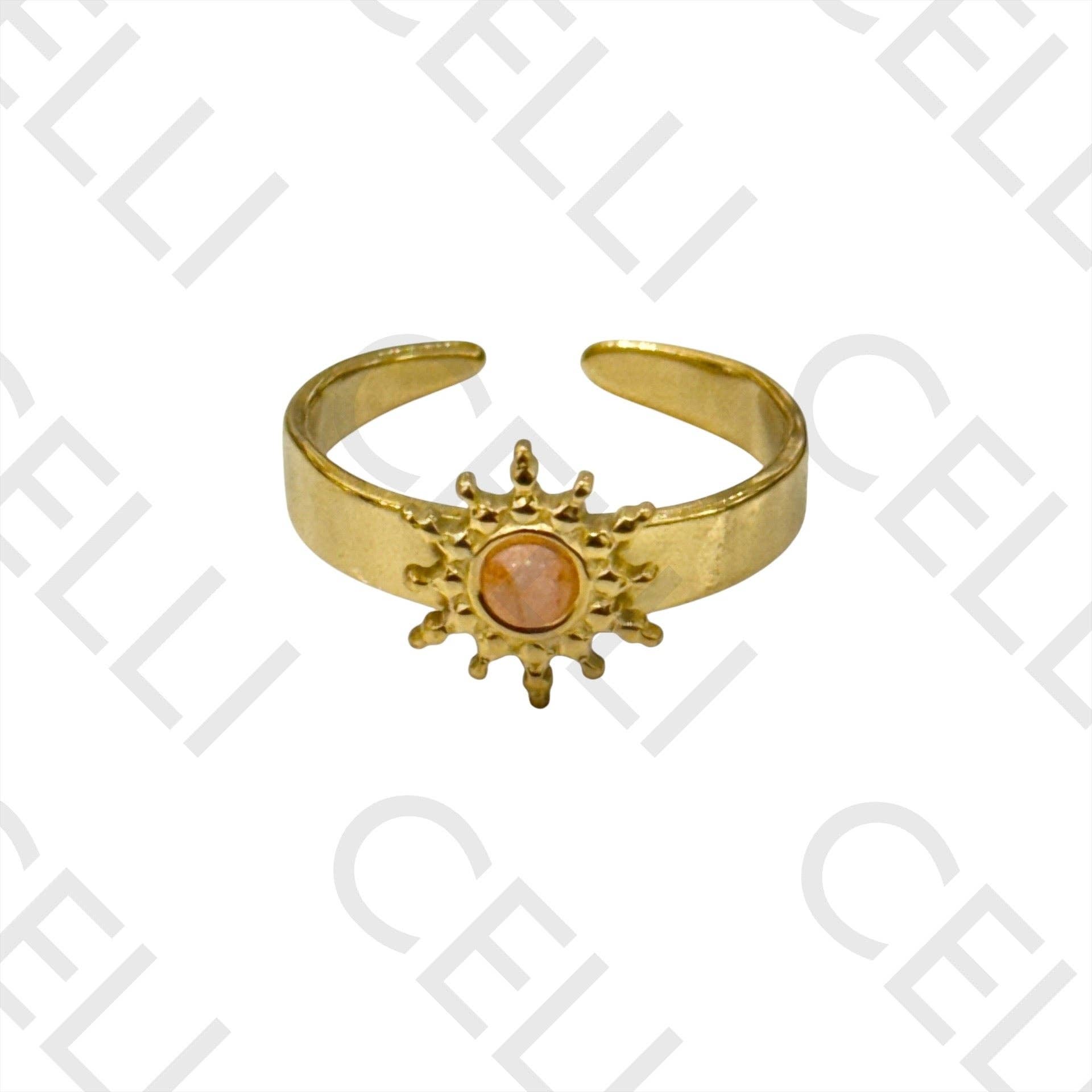 Celli Biju – Anel de banda por atacado – Anel de Aço - sol com pedras naturais2