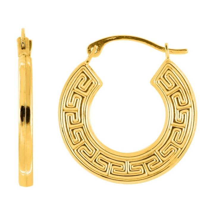 Boucles d'oreilles créoles plates texturées brillantes en or jaune 14 ct avec fermoir à charnière pour la vente par The Diamond Deal