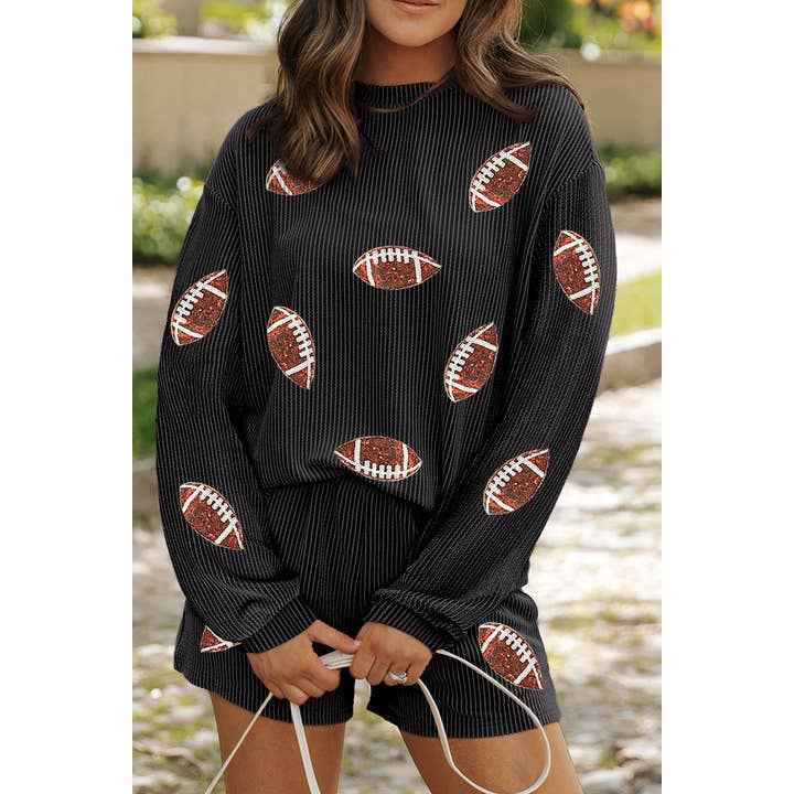 Sequin Football Corded Sweatshirt Sequin Football Corded Sweatshirt