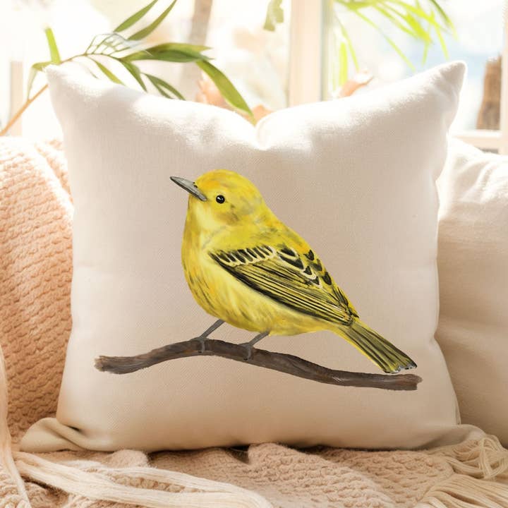 Almofada de Pássaro Mariquita Amarela por atacado de MerikaArt