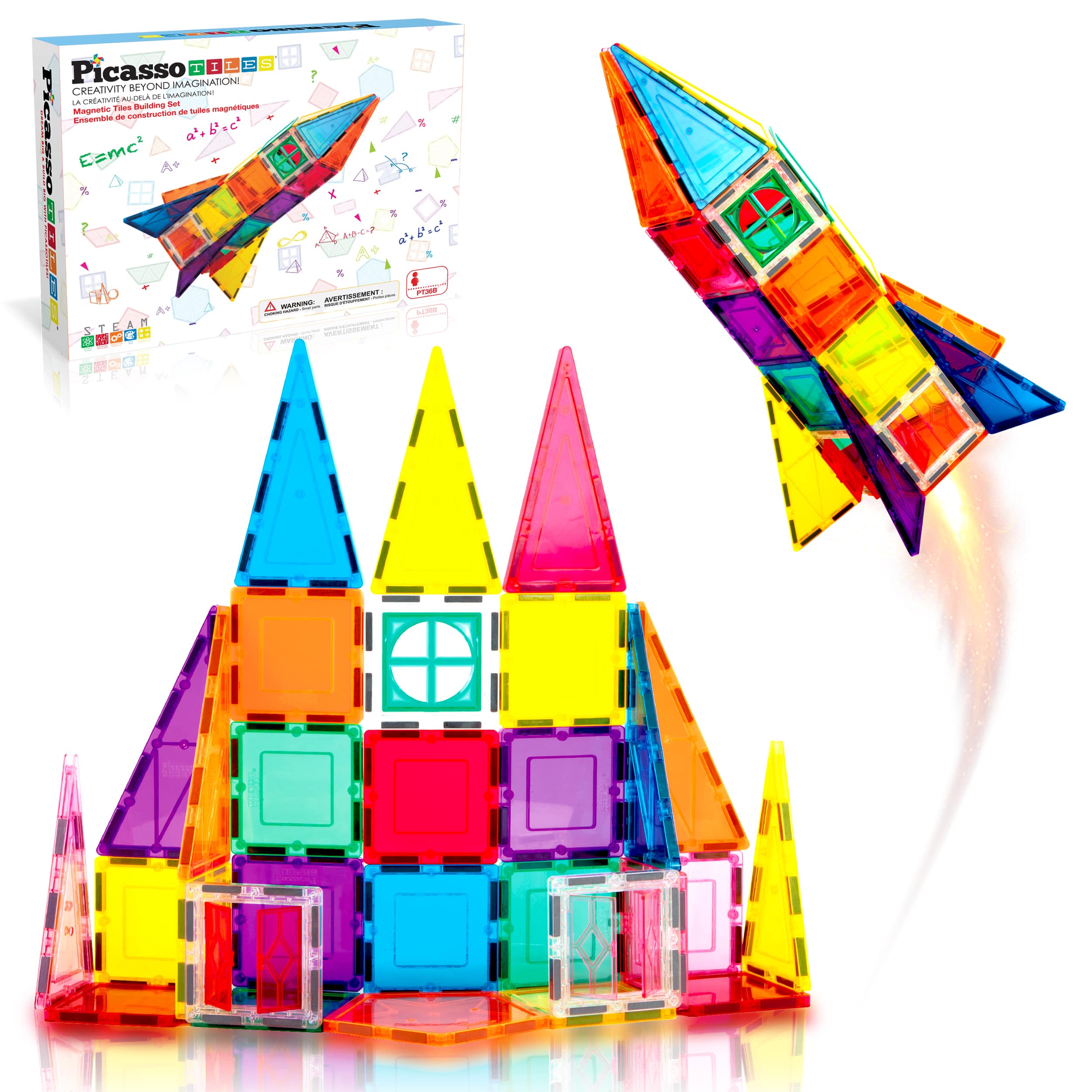 PicassoTiles - Vente Jeu construction – enfant - Ensemble de fusées 36 pièces PicassoTiles Ensemble de blocs de construction magnétiques0