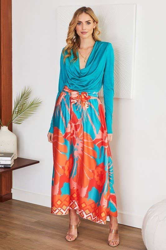 VENTI6 - Vendita all'ingrosso Gonna - Donna - GONNA MAXI IN RASO CON STAMPA CHINA ROSE (0816-CHINAROSE)7