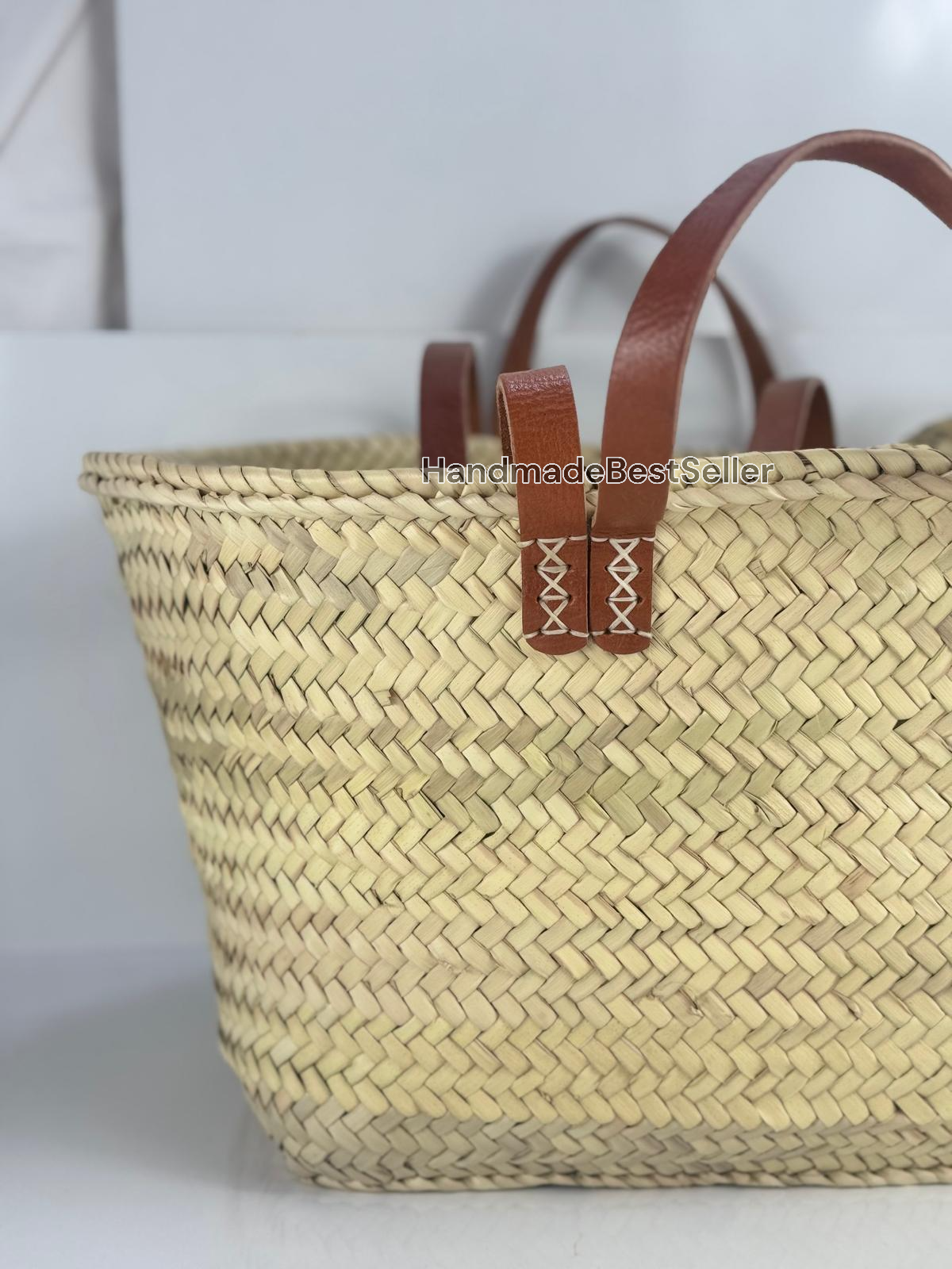 HandmadeBestSeller - Wholesale Basket - Handmade Square Straw Basket with Leather Handles19