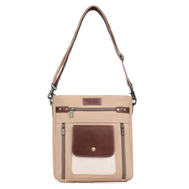 Bolsa de tiracolo feminina em lona e couro - linho/areia do deserto por atacado de Sixtease Bags USA
