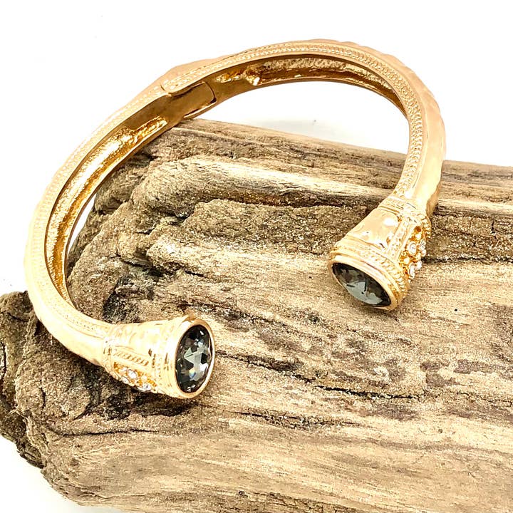 Rant & Rave Classic - Wholesale Cuff Bracelet - Bracelet Cuff Alloy Platewith Beveled MidnightSky Glass 7-8”