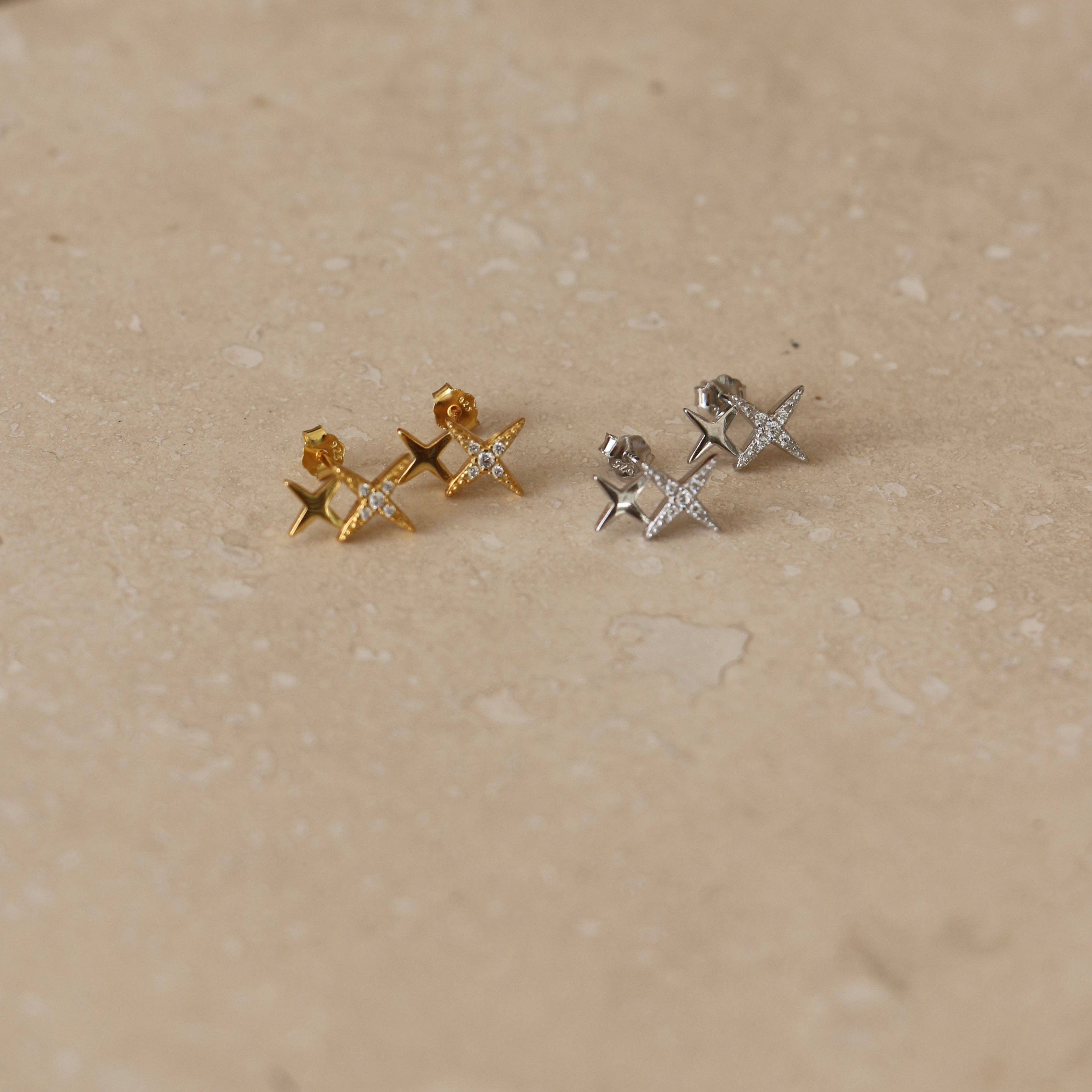 Little Nell Jewellery - Wholesale Stud/Post Earrings - Gold or Silver Double Star Studs