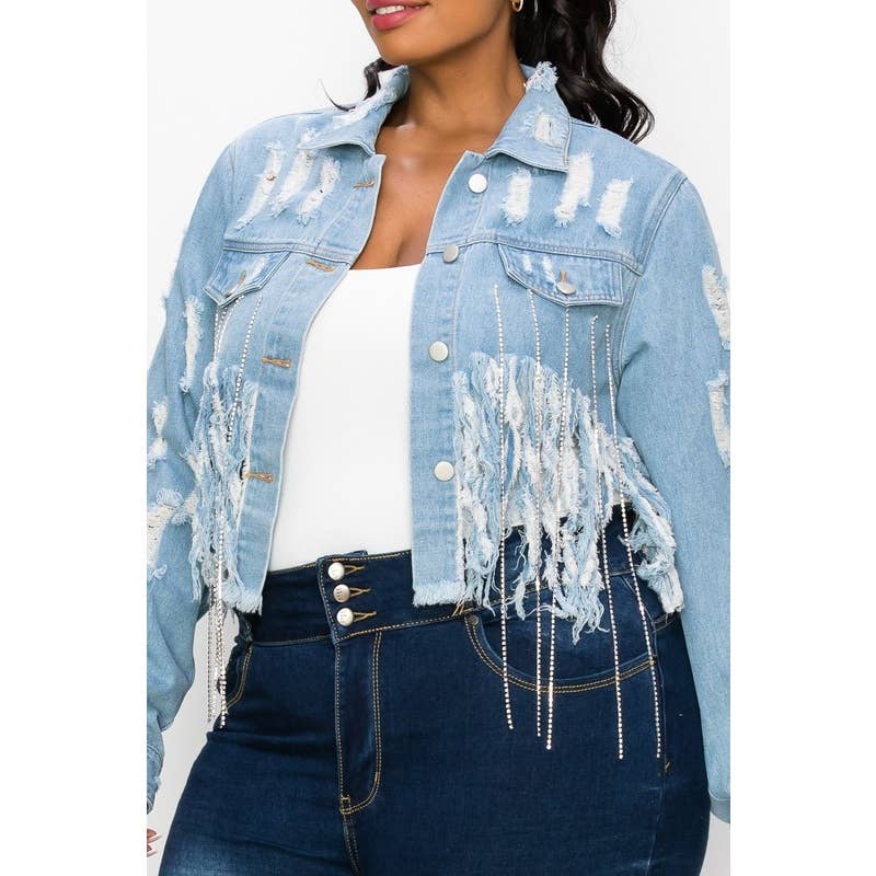 PLUS SIZE RHINESTONE DENIM JACKET  for wholesale on Faire4