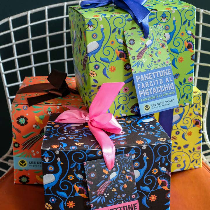 Les Deux Siciles - Vente Gâteau - Panettone fourré à la Pistache recouvert de chocolat noir