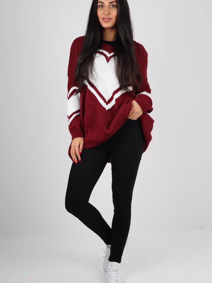 Miss Bold - Wholesale Tunic Sweater - Women's - Oversized Heart Print Knitted Jumper Top41