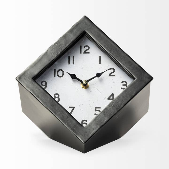 Black Metal Cube Desk Table Clock for wholesale by HomeRoots