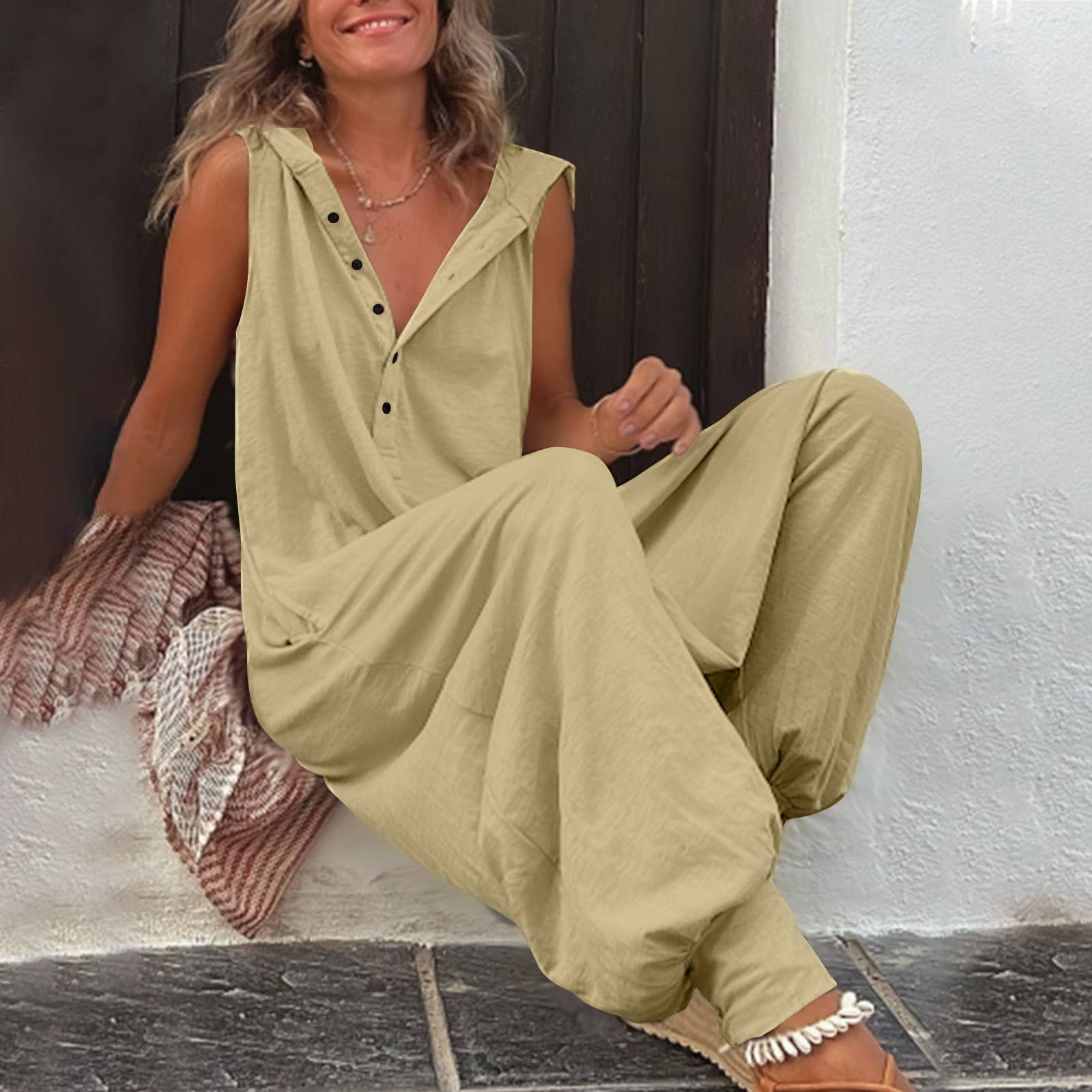 HIDDENBRAND - Wholesale Jumpsuit - Women's - Button Down Hooded  Jumpsuit14