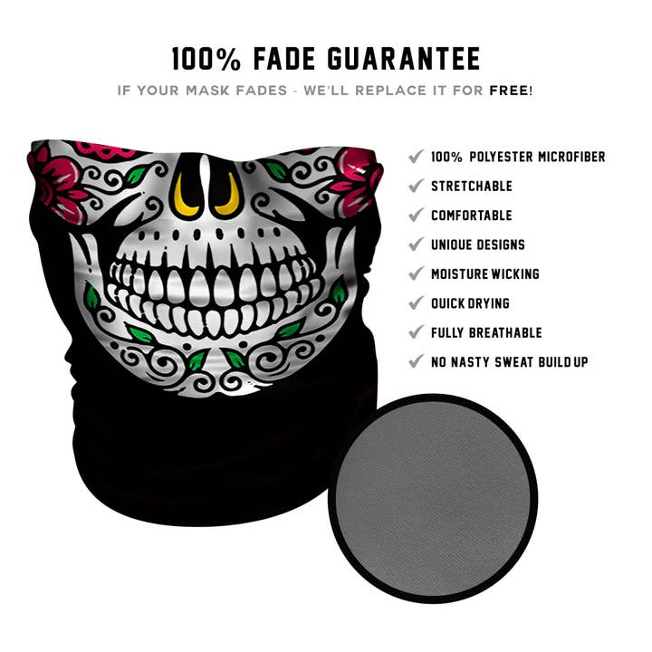 Live Fast Gear - Wholesale Neck Gaiter/Snood - Unisex - Sugar Skull Face Neck Gaiter