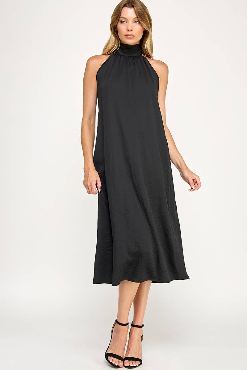 Peace Love Line - Vendita all'ingrosso Vestito - Donna - PL9156 - ABITO MIDI HALTER IN TESSUTO SOLIDO0