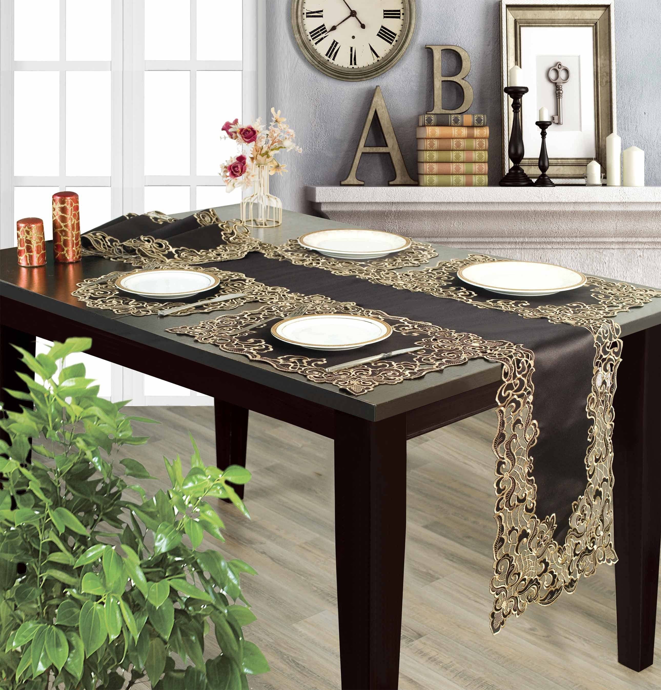 Decozen - Wholesale Tablecloth - Black Gold Table Linen Polyester Fabric4