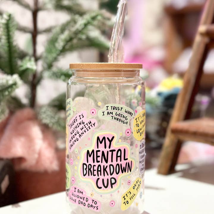 Desi design and chai - Wholesale Drinking Glass/Cup - Mental breakdown 16 oz beer can glass w bamboo lid & straw
