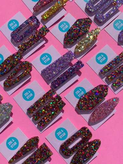 Set da 2 mollette per capelli in resina glitterata - assortite per la vendita all'ingrosso da parte di Zig a Star