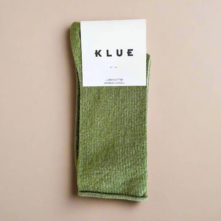 KLUE Glitter Lurex-strumpor i miljövänlig Lyocell | Olivgrön för wholesale av KLUE